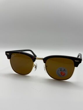Ray-Ban Clubmaster Sunglasses, tortoise and gold. Brown polarized lens.